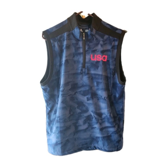 adidas Other - ADIDAS USA Golf Vest‎ Men's Small 1/4 Zip Pullover Stretch Blue Camouflage